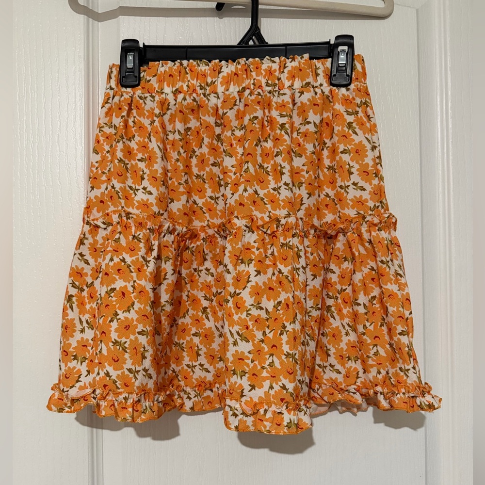Amazon Orange Floral Tiered Mini Skirt